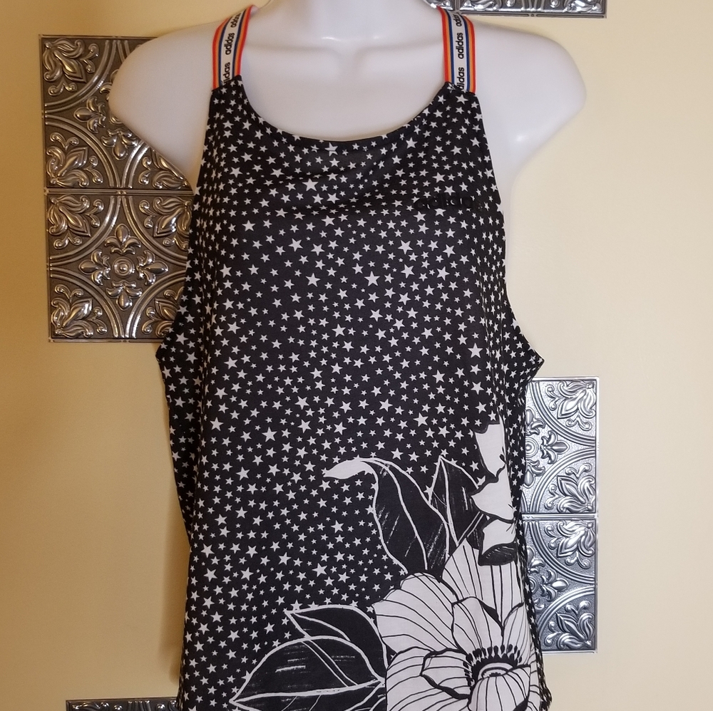 Adidas Spellout Straps Floral Racer Back Tank Top Size Small